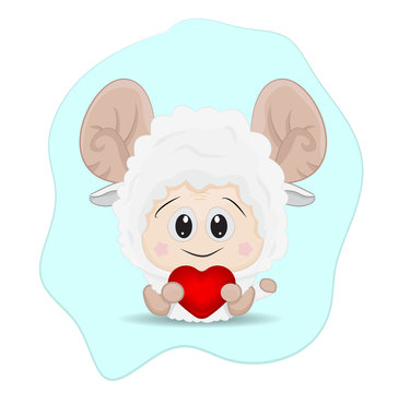 cartoon baby sheep holding red love isolated