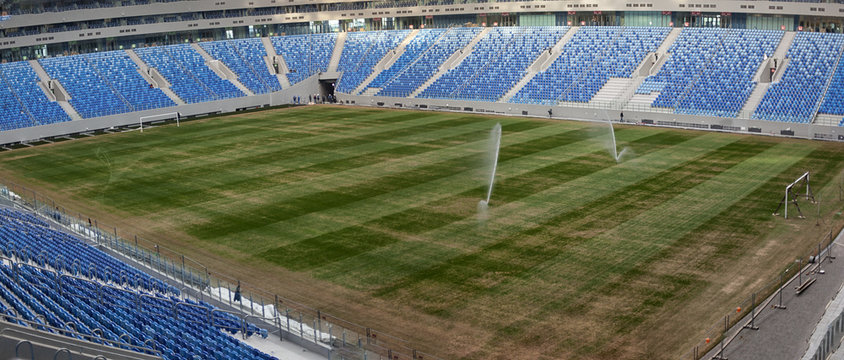 Empty football field before the match. a football field, a general plan. 