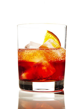 Negroni cocktail in glass, close up