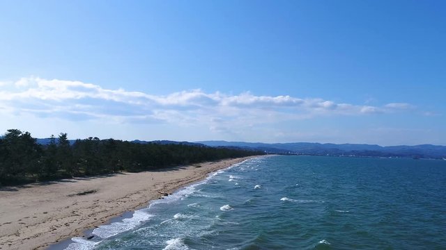 Aerial view of the Japanese sea and beach (30fps)