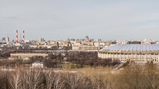 Panorama view to Luzhniki stadium from Sparrow hills.  TimeLapse