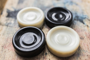 A board game for thinking checkers on an old shabby board