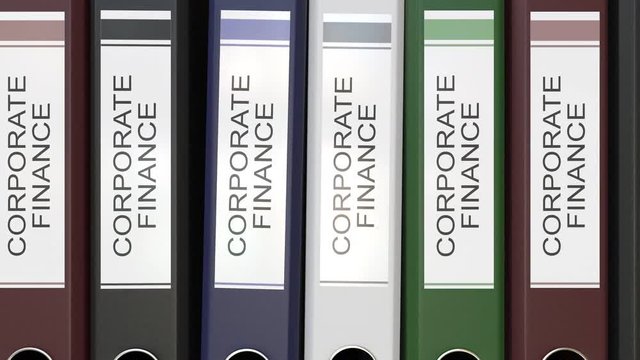 Multiple office folders with Corporate finance text labels 3D rendering