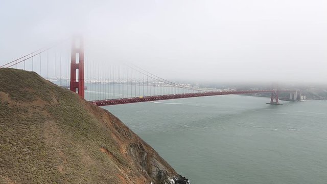 Golden Gate Bridge from Marina's Vista Point, north shore, Mill Valley, San Francisco Bay, California. Fog in the summertime. Symbol and icon of San Francisco. American travel concept.