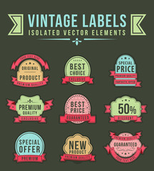 Vintage High Quality Labels with Ribbons on Dark Background . Vector Isolated Illustration