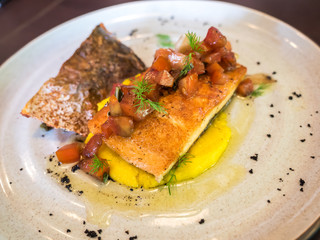 Grilled salmon with pumpkin mashed