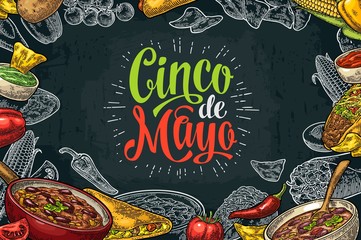 Cinco de Mayo lettering and mexican traditional food - 144458565