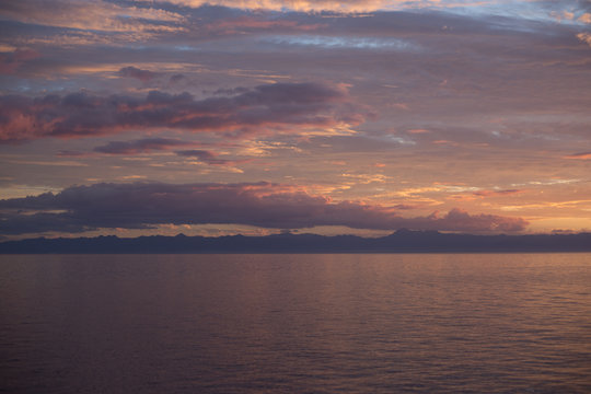 Purple Sunset Over The Mountains And Lake Malawi 