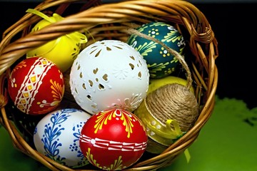 Basket full of Easter eggs for the Easter celebration happy.