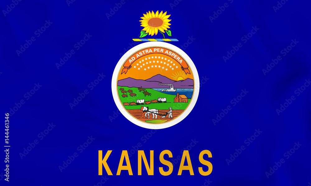 Wall mural Kansas waving flag. Kansas state flag background texture.