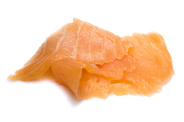 Geräucherter Lachs isoliert freigestellt auf weißen Hintergrund