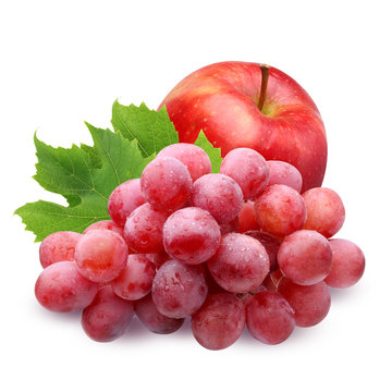 red Apple and grapes  isolated on white background