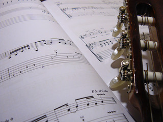 Obraz premium Guitar On Sheet Music List