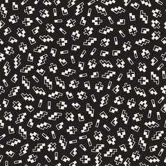 Seamless primitive jumble minimalism patterns. Randomly scattered geometric shapes. Abstract retro backgroun