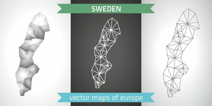 Sweden collection of vector design modern maps, gray and black and silver dot outline mosaic 3d map