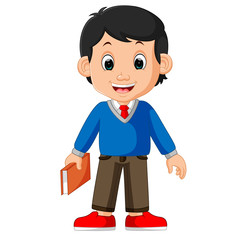 kids boy carrying book cartoon