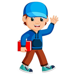 kids boy carrying book cartoon