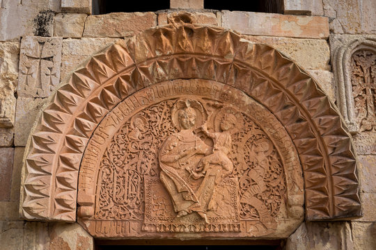 The element of the upper tympanium of Noravank Monastery, Vayots Dzor, Armenia