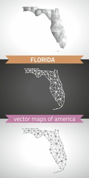 Florida Collection Of Vector Design Modern Maps, Gray And Black And Silver Dot Outline Mosaic 3d Map