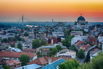 Belgrade panorama with temple of Saint Sava - obrazy, fototapety, plakaty