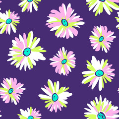Fototapeta na wymiar Cute daisy print in bright colors - seamless background