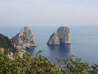 Capri (Naples), Campania area, Italy. The beautiful and well known Faraglioni. The three spurs of...