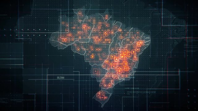 Black Brazil Map with Lines Rollback Camera. Black Brazil map with visual effects,square indicators and animated lines in different places.