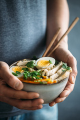 Ramen is Japanese dish. Chinese-style wheat noodles served in a meat, often flavored with soy sauce or miso, and uses toppings such as sliced pork, dried seaweed, menma, and green onions