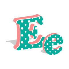 Capital and numeric cute dotted 3d letter E isolated on white background. Vector illustration. Element for design. Kids alphabet.