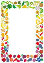 Vegetables and fruits icons rectangle frame