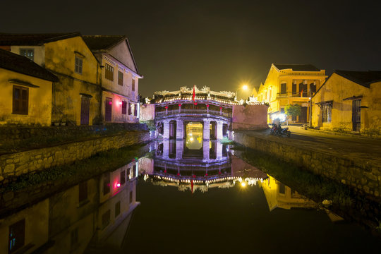 Japanese Covered Bridge at night, Hoi An Ancient Town, Vietnam.