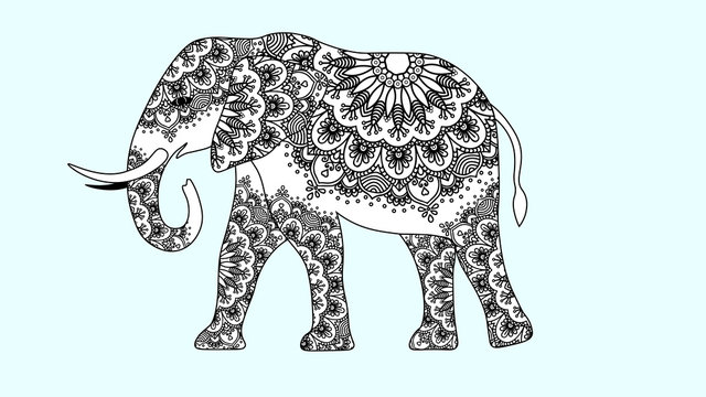 Indian beautiful elephant in zentangle ornament asian style