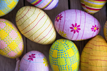 close up of colored easter eggs