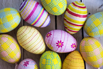 close up of colored easter eggs