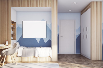 Kids room with poster close up, mountain