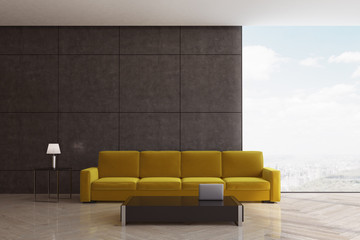 Living room with yellow sofa