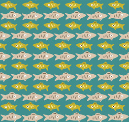 Seamless pattern with fishes rows