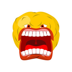 Naklejka premium Emoticon screams. Open mouth and teeth. Crazy Emoji. emotion yell. Yellow ball head