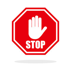 Red stop hand sign - obrazy, fototapety, plakaty