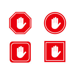 Red stop hand sign set.