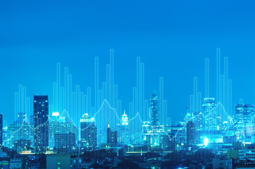 Fototapeta na wymiar abstract business bar graph on night city background