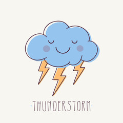Vector Illustration of Cute  Storm Cloud with Flashes of Lightning and Text.