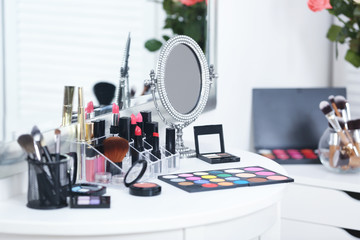 Set of decorative cosmetics on table