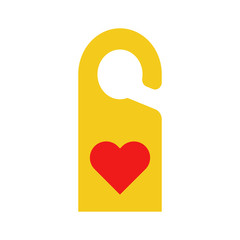 Flat icon hotel door label with red heart. Vector illustration.