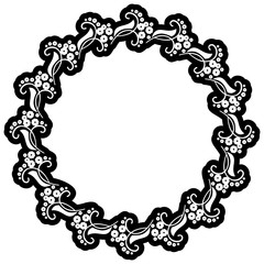 Black and white floral round frame. Copy space. Vector clip art