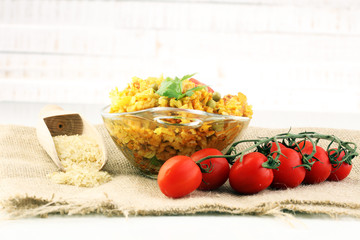 Chicken tikka masala spicy curry meat food with rice