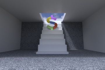 3d rendering of steps on the wall with dollar puzzle sign
