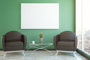 Green interior with poster