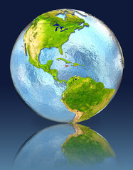 Jamaica on globe with reflection