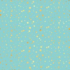 Gold circle seamless pattern. Abstract gold geometric modern background.Gold dots. Vector illustration. Shiny backdrop. Texture of gold foil. Art deco style. Polka dots, confetti.